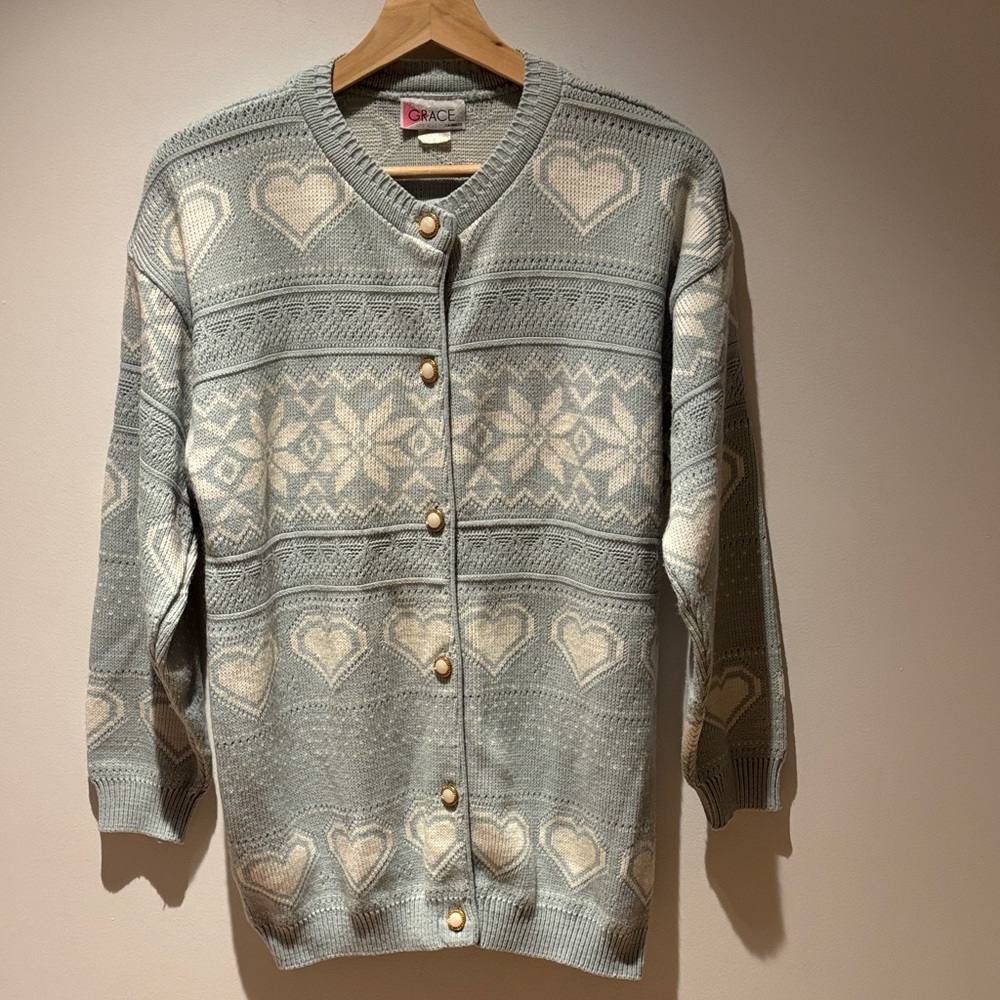 Grace Collection Vintage Style Heart Nordic Cardigan Sweater L